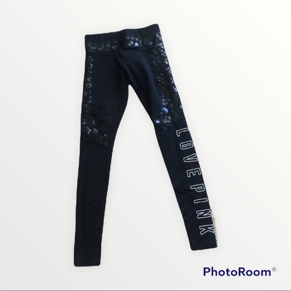 Victoria’s Secret PINK Yoga Pants. Black With Animal Print Design NWOT Size XS - Picture 1 of 8